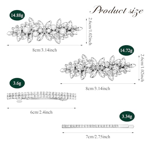 6 PCS Rhinestone Hair Clips for Women Pearl Wedding Hair Clips | CWJCYTNSN Rhinestones Hair Barrette White Pearl Hair Clips Strong Holders Lightweight No-Slip