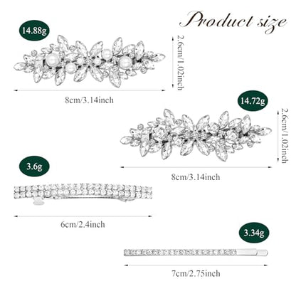 6 PCS Rhinestone Hair Clips for Women Pearl Wedding Hair Clips | CWJCYTNSN Rhinestones Hair Barrette White Pearl Hair Clips Strong Holders Lightweight No-Slip