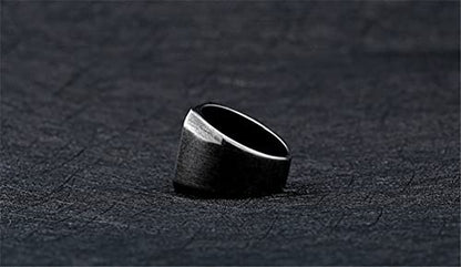 HIJONES Mens Stainless Steel Signet Ring Matte Brushed Square | Simple Statement ,Wedding Band,Polished Round - color: Square-Ancient Silver
