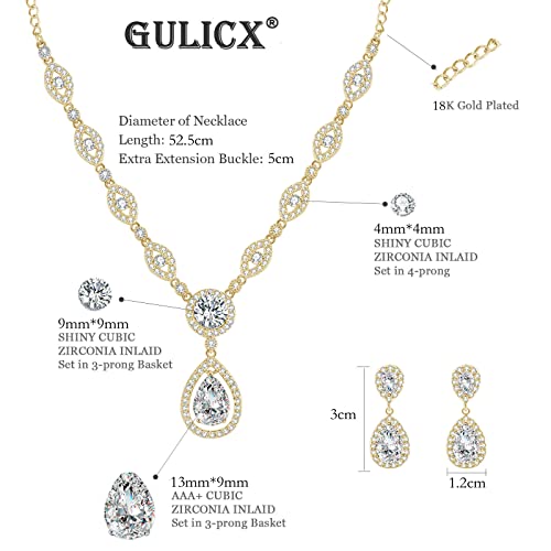 GULICX AAA Cubic Zirconia CZ Silver Plated Base Women's Party Jewelry Set Earrings Pendant Necklace - color: gold plated