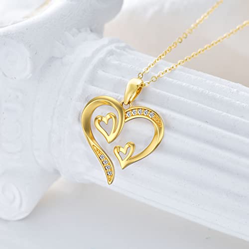 SISGEM 14K Real Gold Heart Necklace for Women,Yellow Gold Love Pendant Necklace Triple Hearts Jewerly Gifts for Birthday Anniversary 16+1+1 inch - color: Triple Hearts-2