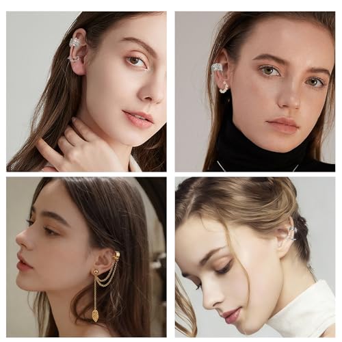 60 Pcs Ear Cuff Earrings for Women Non Piercing Helix Cartilage Silver Gold Plated Clip on Earrings Ear Wrap Earring for Sensitive Ears Women Men Fake Earring Set