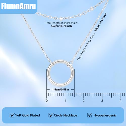 Minimalist Stainless Steel Single or Two Circular Hammered Texture Pendant Necklace for Women, 14K Gold/Silver/Rose Gold Plated Hypoallergenic Stackable Layered Collarbone adjustable Chain Necklace, Dainty Layering Necklace Jewelry Gift - style: Silver Si