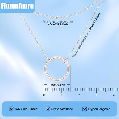 Minimalist Stainless Steel Single or Two Circular Hammered Texture Pendant Necklace for Women, 14K Gold/Silver/Rose Gold Plated Hypoallergenic Stackable Layered Collarbone adjustable Chain Necklace, Dainty Layering Necklace Jewelry Gift - style: Silver Si
