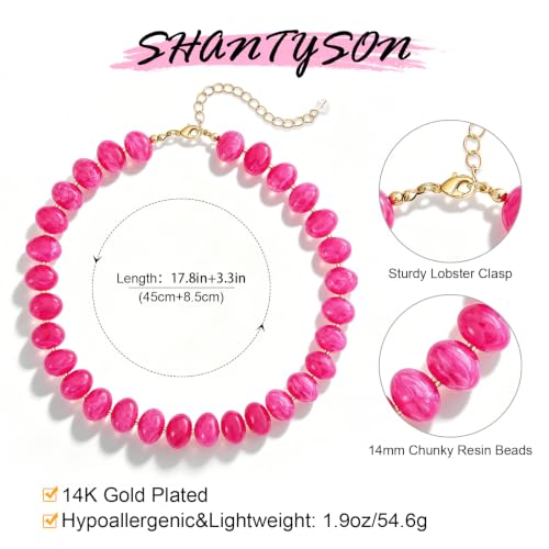 Colorful Chunky Beaded Necklaces for Women Multicolor Large Round Resin Beads Collar Necklace Boho Trendy Statement Chokers Y2K Summer Beach Jewelry - color: Hot Pink-Oval
