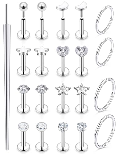 20G 18G 16G Threadless Lip Labret Medusa Monroe Nose Piercing Jewelry Surgical Steel Snake Bites Lip Rings Flat Back Push in Cartilage Tragus Helix Conch Earring Stud 6mm 8mm 10mm Bars - color: Silver-16G（1.2mm) - Bars:6mm - Hinged Clicker Rings:8mm 10mm