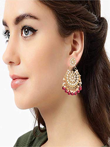 Aheli Elegant Indian Wedding Wear Faux Kundan Studded Choker Necklace with Maang Tikka Set Ethnic Fashion Jewelry for Women Maroon Kundan & Pearl Drop - color: Maroon 5