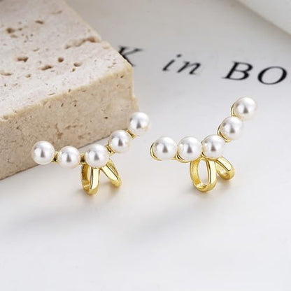 1Pair of Pearl Earrings Cuff For Women Non Piercing Fake Cartilage Wrap Ear Cuff Fashion Earrings Hypoallergenic Ear Cuff Ear Clip on Dainty Jewelry Accessory for Women Trendy - color: Gold