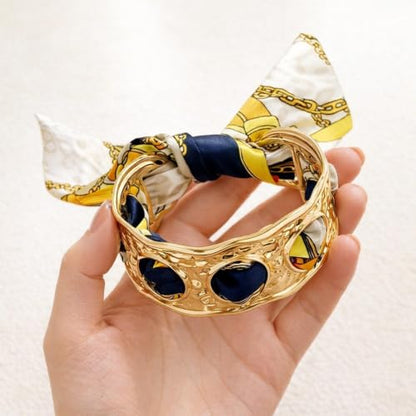 Gold Cuff Bracelets for Women, Boho Western Scarf Bracelet with Ribbon Bow, Adjustable Open Bangle Hair Tie Bracelet, Blue Paisley Bandana Wrist Cuff, Stainless Steel Vacation Festival Jewelry - color: a5:pink