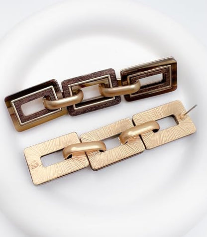 Ozel - Natural Wooden Acrylic Boho Drop Dangle Earrings for Women - Geometric Statement Jewellery - Brown, Black, Magent Red, Olive Green, White beige - color: 3Square_Brown