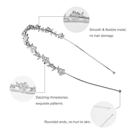 Rhinestone Headbands for Women Silver Bridal Headband Crystal Headpiece | Flower Leaf Girl Tiara Crown Head Band Wedding Hair Accessories for Girls, 4 Pcs - color: Silver