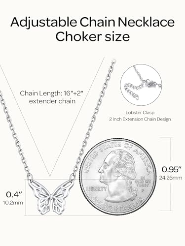 ChicSilver 925 Sterling Silver Cross/Heart/Butterfly/Star/Moon Necklace for Women, Hypoallergenic Dainty Small Silver Pendant Necklaces (with Gift Box) - style: 03.Butterfly