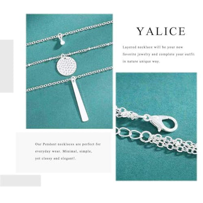 Yalice Dainty Gold/Silver Layered Necklace Chain for Women Sequins Bar Pendant Trendy Jewelry Gift - color: Silver