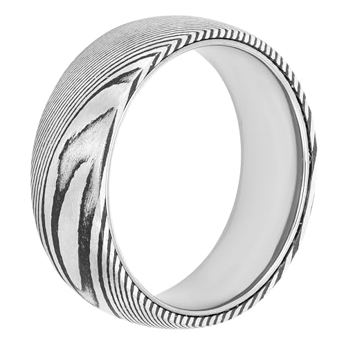 Boston Bay Diamonds Tantalum Comfort Fit Mens Wedding Band or Fashion Ring - 7mm & 8mm - Choice of Style - color: 8mm Damascus Steel & Tantalum