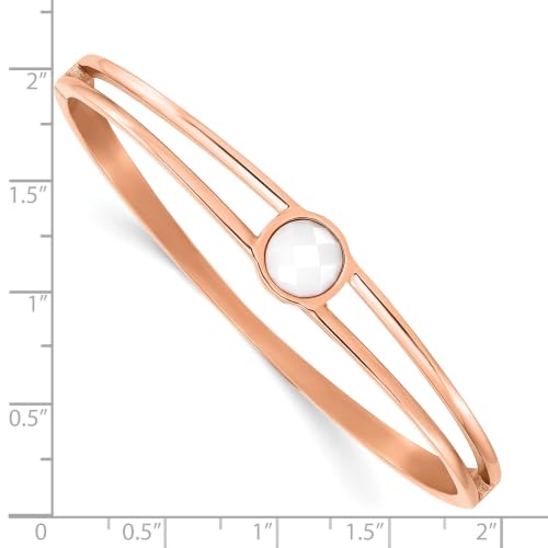 Chisel Crystal Hinged Bangle in Rose-Tone Stainless Steel, 7 inch