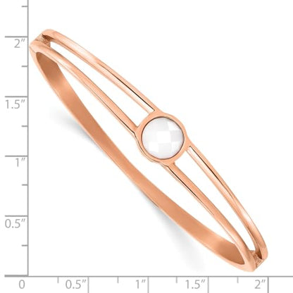 Chisel Crystal Hinged Bangle in Rose-Tone Stainless Steel, 7 inch