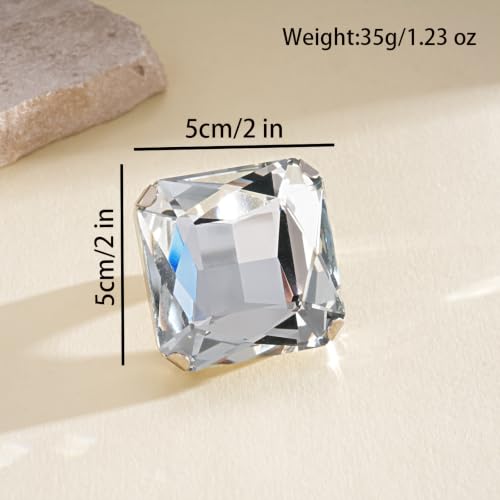 Chunky Oversized Huge Square Open Ring for Women Artificial Crystal Rhinestone Band Rings Statement Geometry Exaggerated Adjustable Cocktail Party Jewelry - color: Silver