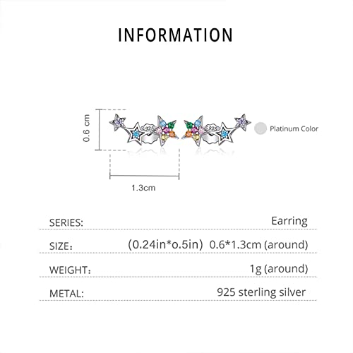 Qings 925 Sterling Silver Stars Earrings, colorful Cubic Zirconia Climber Earrings Hypoallergenic Stud Earrings for Women, Gift boxed