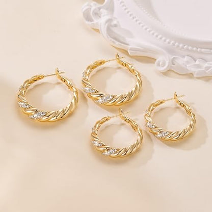 SANDRA REDD Gold Hoop Earrings for Women 14K Gold Earrings for Women | Chunky Gold Hoop Earrings Cubic Zirconia 14K Gold Hoop Earrings Mesmerizing Twisted Hoops Earrings for Women 25/30mm - size: 25mm