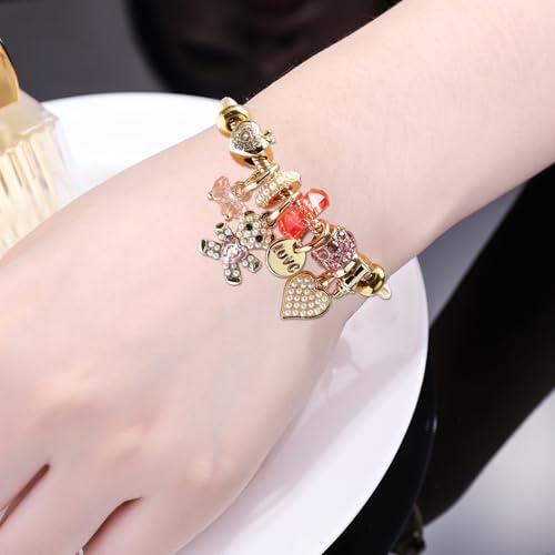 DS Charm Bracelets for teen girls exquisite cute cartoon friendship bracelet Gold Stainless Steel Bangle birthday Gift box Adjustable little girls kids jewelry holiday gifts - style: GOLD-9