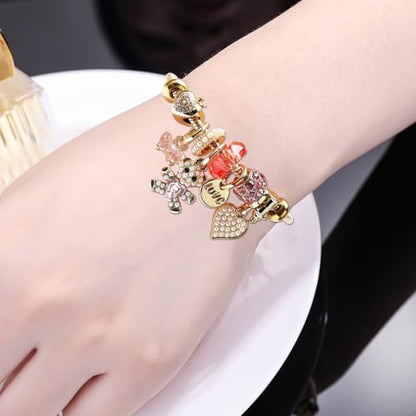 DS Charm Bracelets for teen girls exquisite cute cartoon friendship bracelet Gold Stainless Steel Bangle birthday Gift box Adjustable little girls kids jewelry holiday gifts - style: GOLD-9