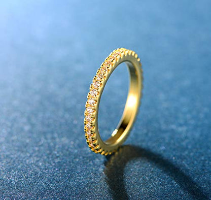 MDFUN 14K Gold Plated Full Eternity Band Ring for Women Round Cut Cubic Zirconia Stackable Wedding Band Anniversary Promise Ring - color: gold plated, size: 9