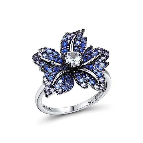 Santuzza Sterling Silver Gemstone Flower Ring for Women - color: [A]Lily-Blue
