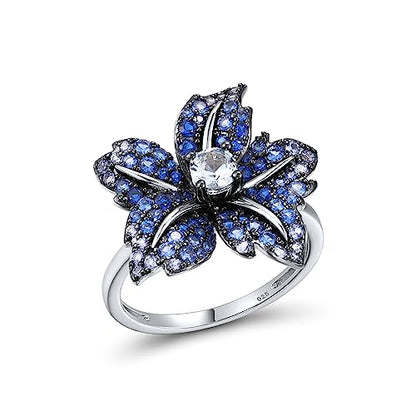 Santuzza Sterling Silver Gemstone Flower Ring for Women - color: [A]Lily-Blue