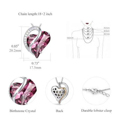 Crystal Heart Necklace for Women - Quietrose Faceted Crystal Heart Pendant with Sparkle Accents, Silver-Tone Curved Frame, 0.85" x 0.73", 18+2" Adjustable Chain, Elegant Gift for Her - color: Deep Rose - Gentle Embrace