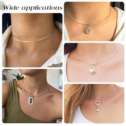 SUNNYCLUE 4Pcs Wire Wrap Collar Necklaces Metal Choker Collar 5.12 Inch Stainless Steel Silver Round Open Metal Plain Choker Necklaces for DIY Jewelry Making Crafts Gifts Party Wedding Daily Wear