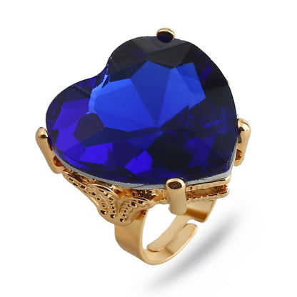 Mnyixsi Fashion Multi Color Big Crystal Heart Ring for Women, Open Adjustable Design Colorful Thick Heart Wedding Statement Ring, Shiny CZ Crystal Love Romantic Engagement Promise Ring Style 4 - color: Style 4