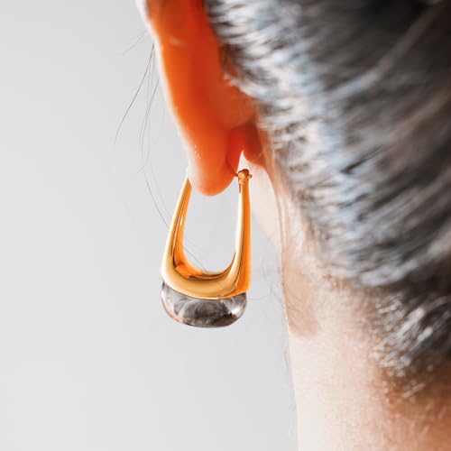Acrylic Gold Hoop Earrings Chunky Statement Dangle Drop Huggie Earring Colorful Resin Jewelry for Women - color: Black