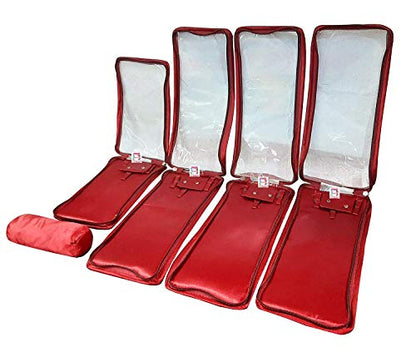 atorakushon Satin Maroon Make-Up Pouch Jewellery Box 4 Pouch 1 roll Bangle in Cosmetic Bag Necklace Earrings Vanity Jewellery Organiser For Women's - style: New