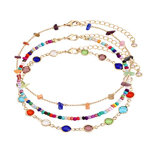Boho Beaded Ankle Bracelet Beach 18 K Gold Plated Anklet Bracelets Handmade Colorful Seed Beads Butterfly Evil Eye Heart Link Chain Anklet Pack Cute Summer Foot Jewelry for Women - style: beaded ankle bracelet B set