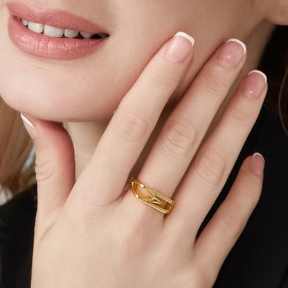 Cicy Bell Initial Rings for Women 18k Gold Plated Adjustable Rings | Open Signet Rings, Bold Letter, Personalized Engraved, For Party - color: Initial-M
