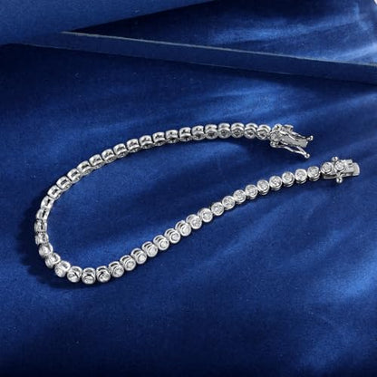 Tennis Bracelet for Women, White Gold Plated with Bezel Clear 3mm Round Cut Cubic Zirconias - size: 6.5 inch