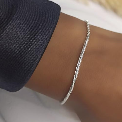 Sterling Silver Chain Bracelets for Women - Dainty 925 Silver Adjustable Bracelets, Minimalist Layering Jewelry, Stackable Chain Styles - style: H
