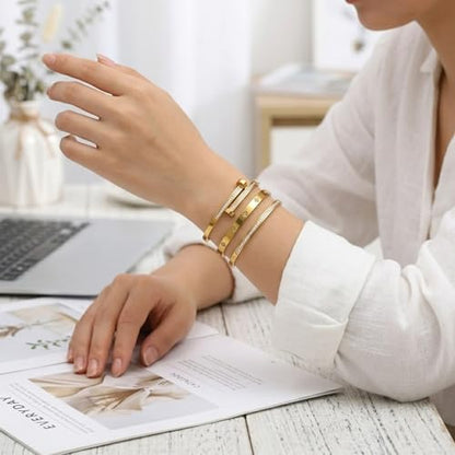 Gold Bangle Bracelets for Women, 18K Gold Plated Stainless Steel Stackable Bangles, Non-Tarnish Trendy Jewelry, Ideal Gift for Birthday Anniversary - color: Gold-1