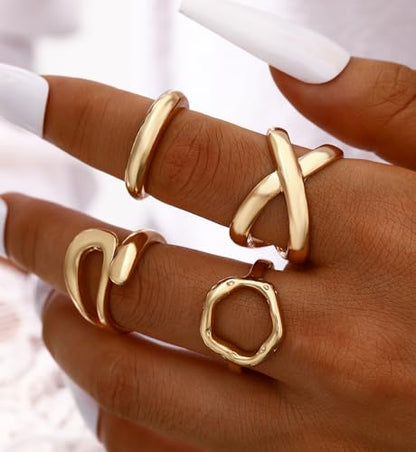 iF YOU 25 Pcs Gold Stackable Ring Set for Women, Chunky Knuckle Finger Midi Rings, Silver Simple Stacking Cute Rings Pack Trendy Stuff Jewelry Gift - style: 10 Gold chunky rings