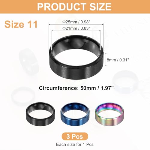 MECCANIXITY Stainless Steel Ring, Plain Ring Blanks Matte Brushed Wedding Bends for Men Women - color: Blue/Black/Colorful