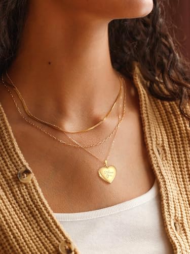U7 Custom Photo Locket Necklace - Oval & Heart Shaped Locket - Gold/Silver/Rose Gold Personalized Image Necklaces for Women - color: 03-Gold I Love You, style: a. locket only