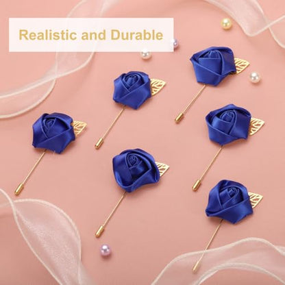 uxcell 24pcs Bright Blue Rose Boutonnieres Flower Pins for Wedding | Buttonholes Pocket Boutonnieres for Wedding Ceremony Anniversary Prom Formal Dinner Party - color: Bright Blue