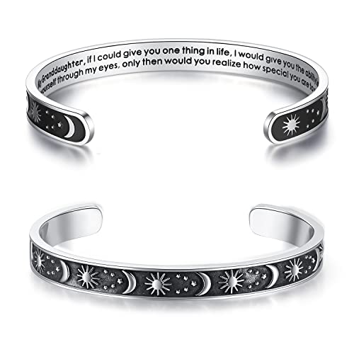 TONY & SANDY Inspirational Bracelets for Women Teen Girls Personalized Gifts for Daughter Granddaughter Mom Sister Friends Stainless Steel Engraved Cuff Birthday Easter Christmas - style: A - Granddaughter Gifts - If I could give you one thing in life...h