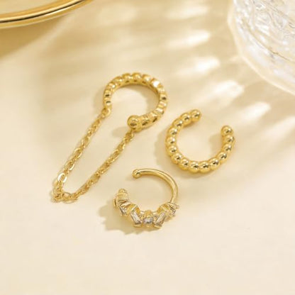 Ear Cuffs Non Piercing Ear Cuff for Women Clip on Huggie Hoop Earrings Gold Fake Earring Cuff with Chain Clips Minimalist Jewelry - color: B1:4pcs gold