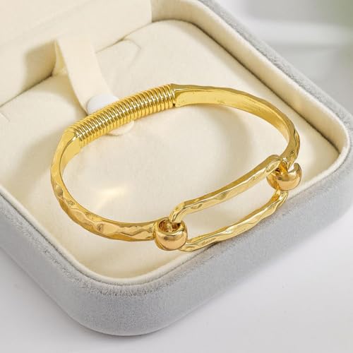 Chunky Gold Statement Bracelet for Women Large Thick Non Tarnish Hammered Cuff Bracelet Trendy Luxury Geometric Rectangle Bangle Jewelry Gift