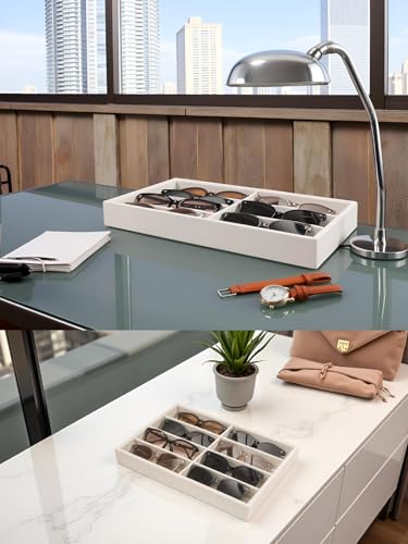 Coward Sunglass Organizer, Beige Velvet Glasses Trays - Eyeglasses Watches Jewelry Display - Men Women (8 Grids) - color: Beige Velvet, size: Sunglasses Tray