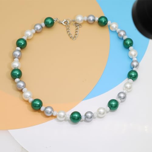 AAA+ Simulated Pearl Strand Necklace Colorful 10mm Pearls Choker Necklaces for Women 1920s Long Costume Jewelry Gift - color: emerald choker pearl