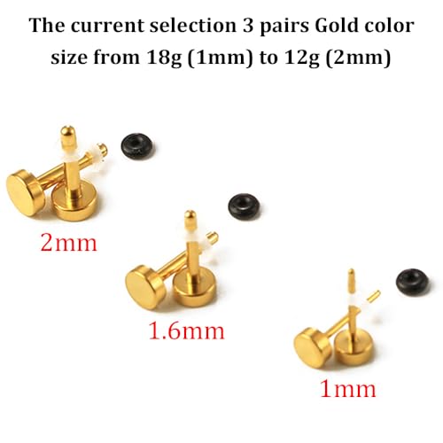 LADEMAYH Comfy Dead Stretching Ear Tapers Stretching Kit, Small Gaps Packed, 0.5mm Increments, Surgical Stainless Steel 316L, Flat Top Ear Plugs, Pain-Free Body Piercing Jewelry for Women & Mens - color: Gold, size: 1-2mm 6pcs