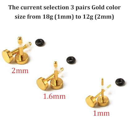 LADEMAYH Comfy Dead Stretching Ear Tapers Stretching Kit, Small Gaps Packed, 0.5mm Increments, Surgical Stainless Steel 316L, Flat Top Ear Plugs, Pain-Free Body Piercing Jewelry for Women & Mens - color: Gold, size: 1-2mm 6pcs