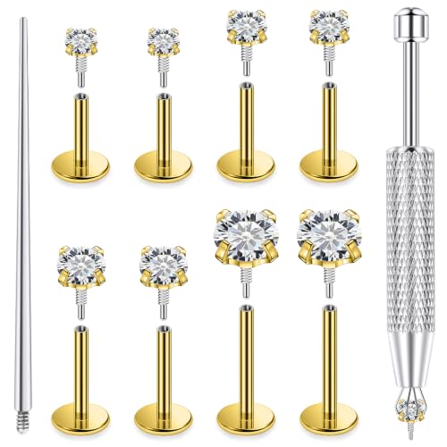 18/16g Flat Back Earrings Lip Rings Stud Jewelry Surgical Steel - color: 14K Gold Plated, size: 18g